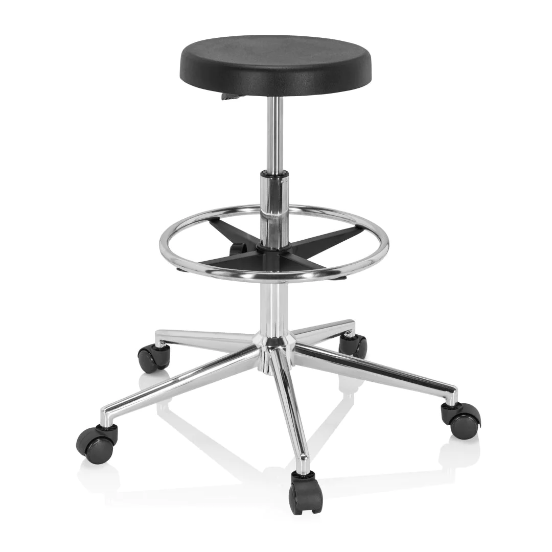 Hocker Drehhocker Arbeitsstuhl TOP WORK 14 I Hartschaum schwarz Chrom hjh von HJH - Produktbild 7 von 13