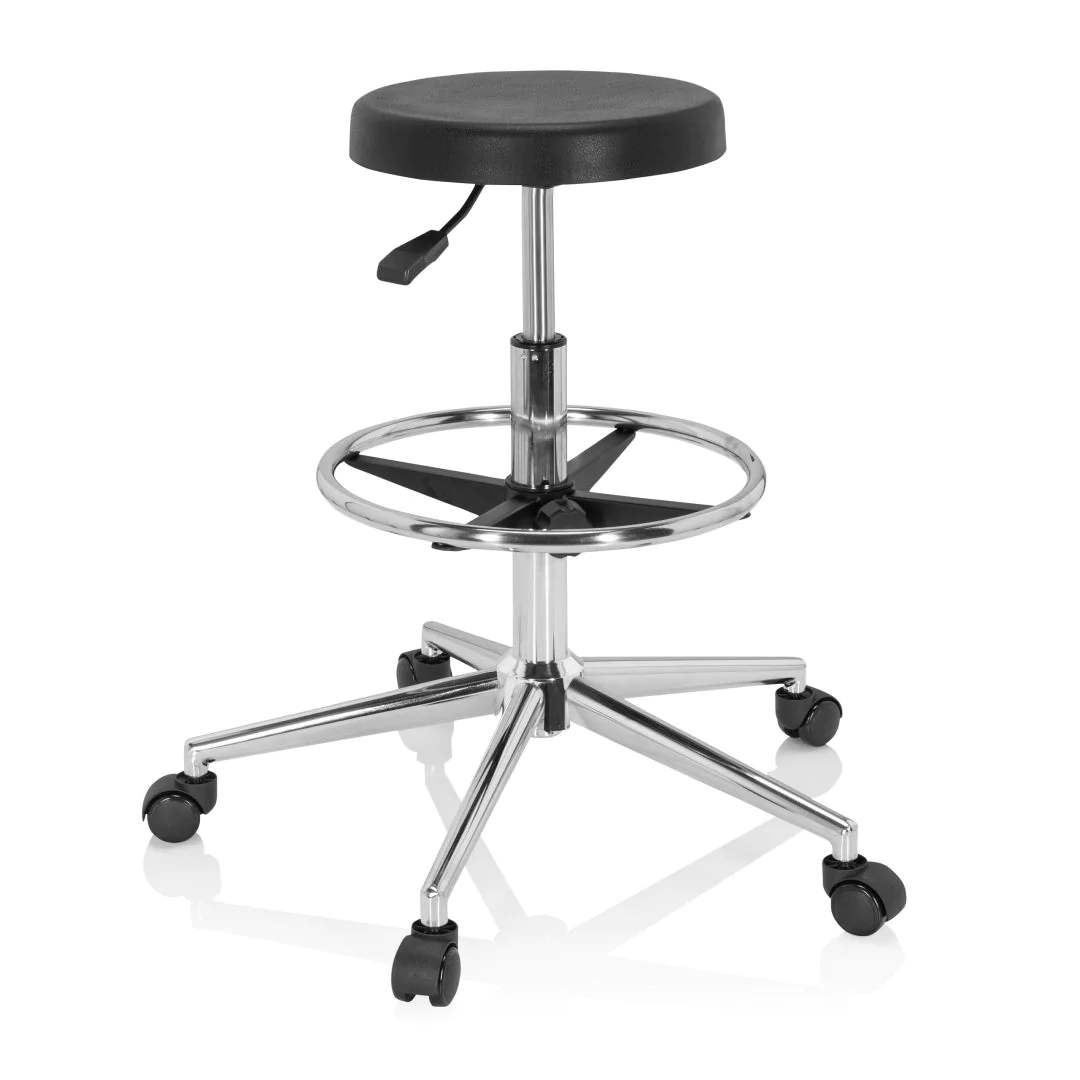 Hocker Drehhocker Arbeitsstuhl TOP WORK 14 I Hartschaum schwarz Chrom hjh von HJH - Produktbild 10 von 13