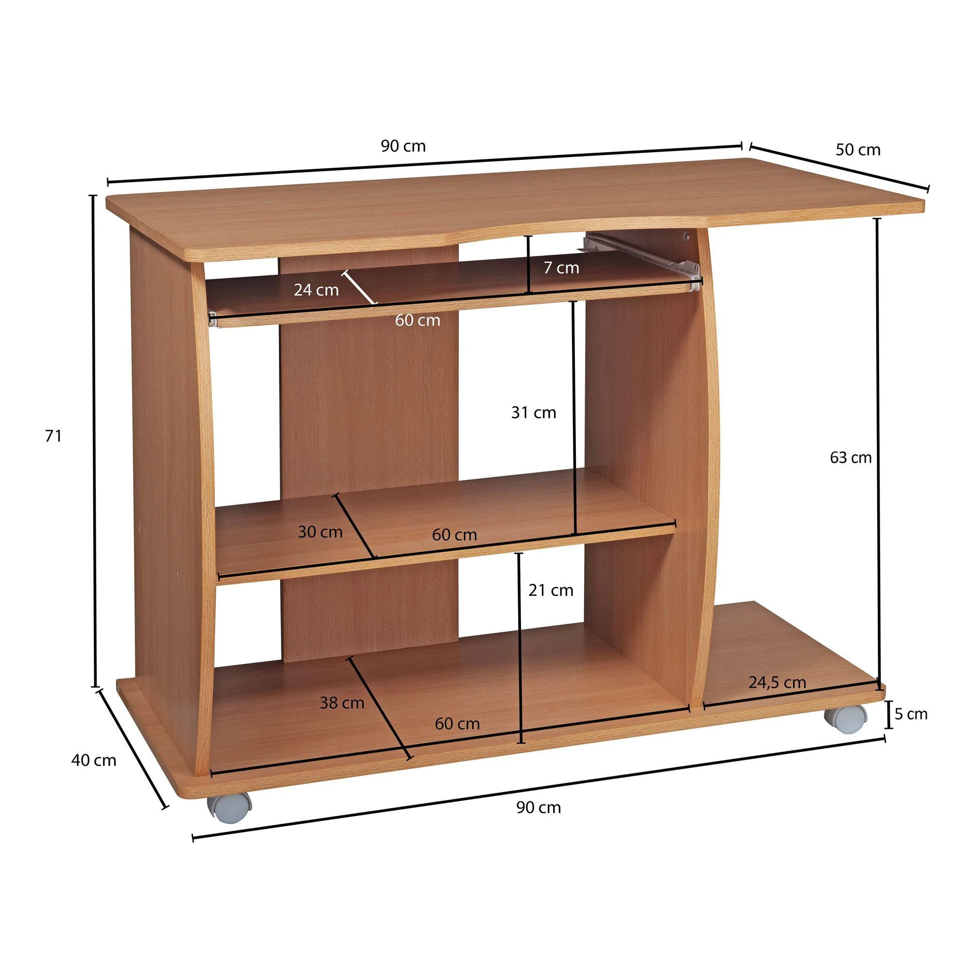 Schreibtisch Grasse 90 x 50 cm mit Rollen von Wohnling - Produktbild 4 von 5