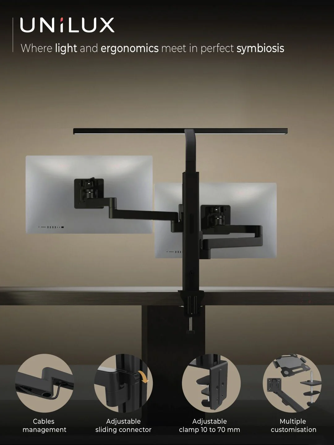 Tischleuchte mit Monitorarm doppelt Strata screen von Unilux - Produktbild 18 von 19