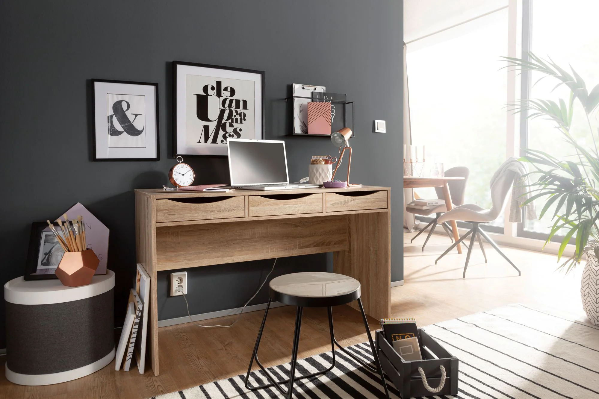 Schreibtisch Massa 120 x 55 cm mit Schubladen - Sonoma von Wohnling - Produktbild 3 von 6