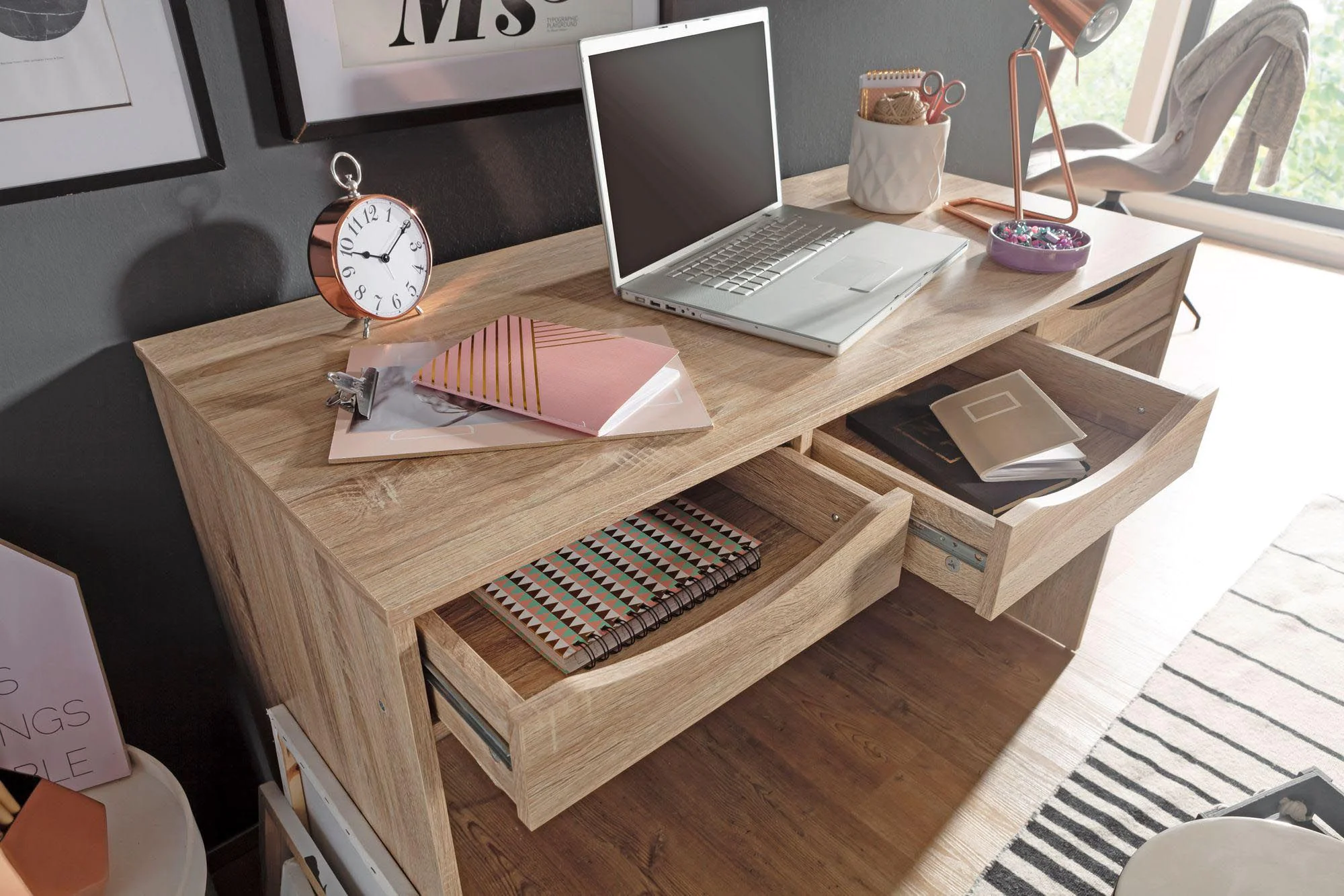 Schreibtisch Massa 120 x 55 cm mit Schubladen - Sonoma von Wohnling - Produktbild 5 von 6