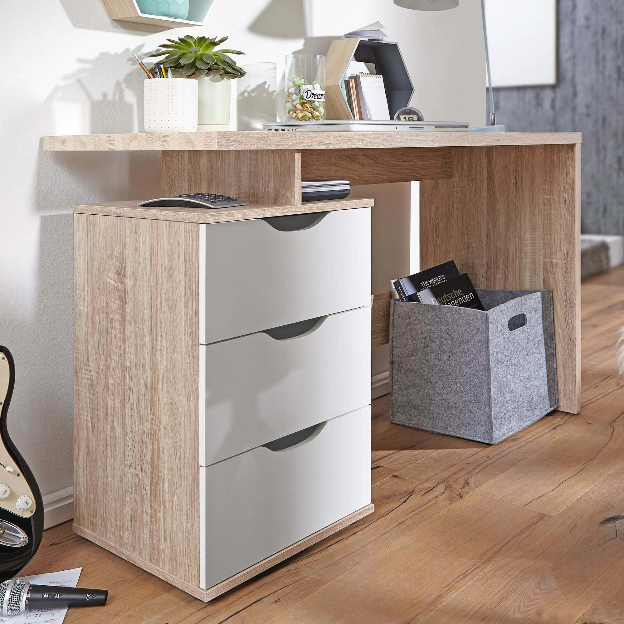 Schreibtisch Massa 120 x 53 cm mit Container - Sonoma von Wohnling - Produktbild 2 von 8