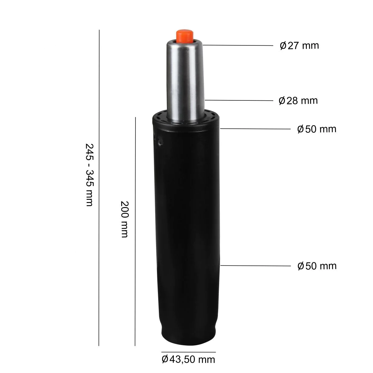 Gasdruckfeder 245-345 mm für Bürostuhl bis 180 kg - Schwarz von Amstyle - Produktbild 2 von 3