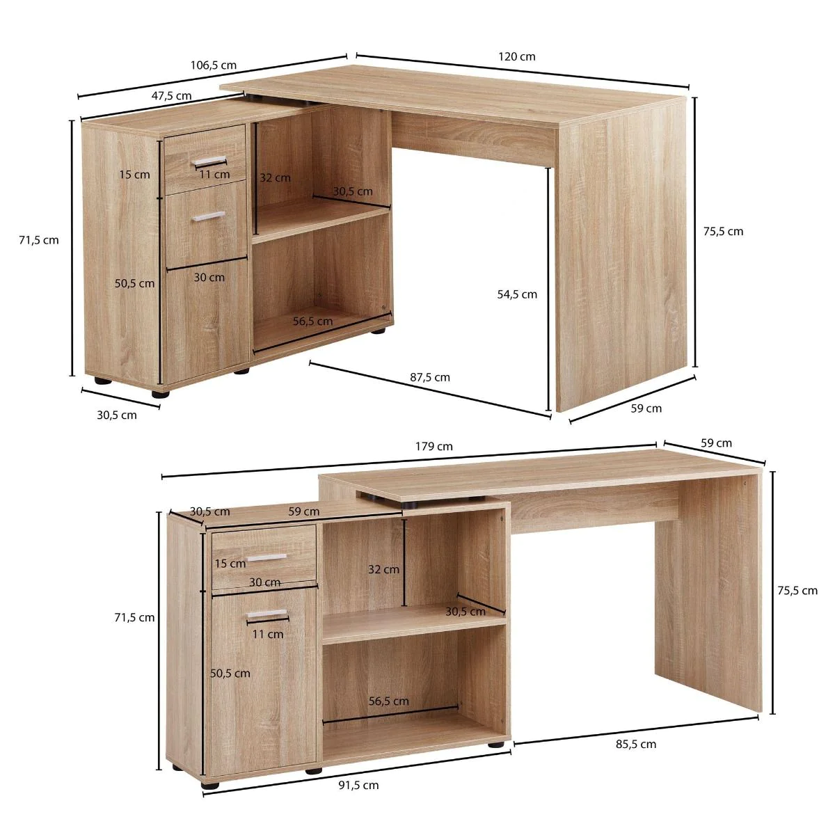 Eckschreibtisch mit Regal 120 x 59 cm von Wohnling - Produktbild 4 von 7