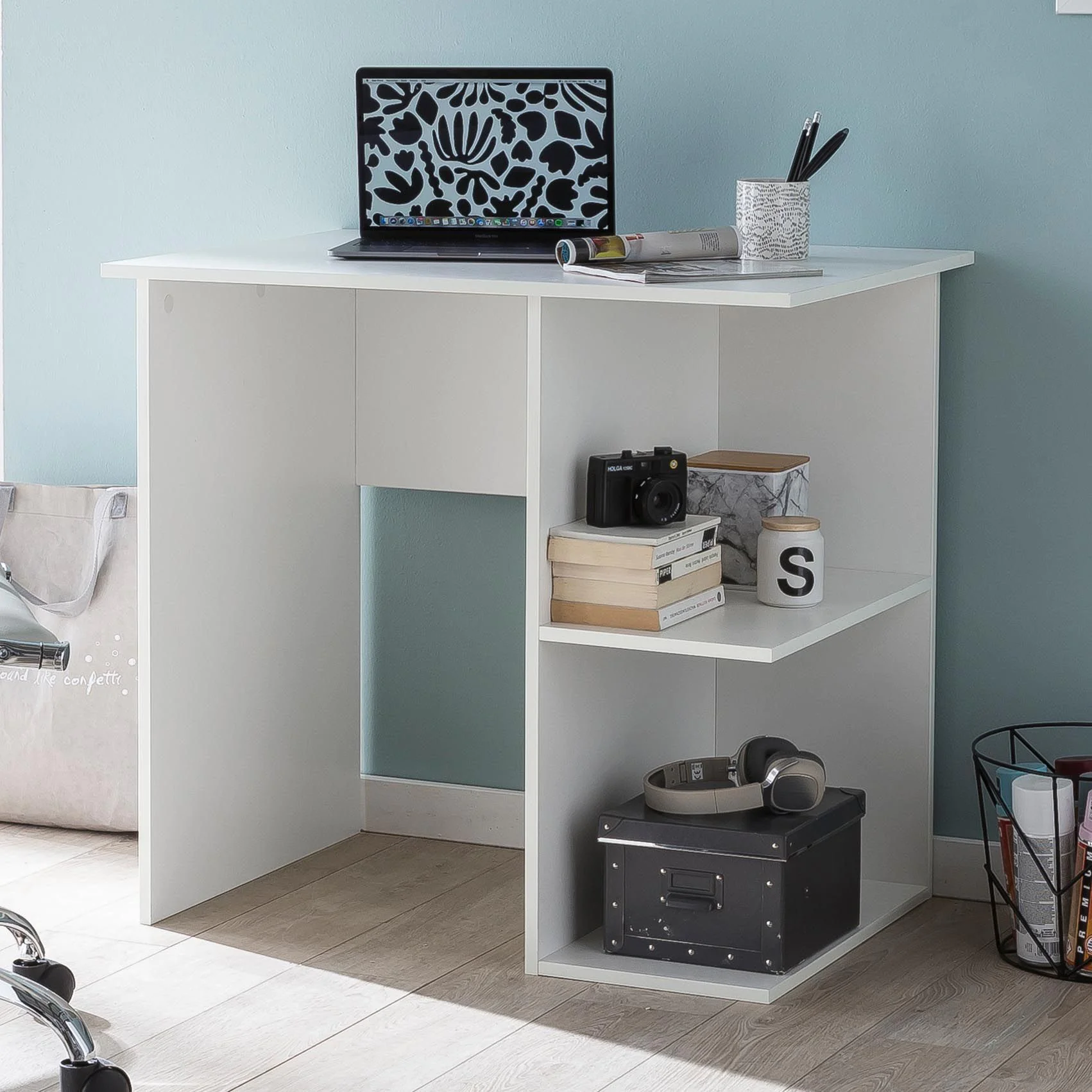 Computertisch 82 x 60 cm mit Ablage - Weiß von Wohnling - Produktbild 2 von 8