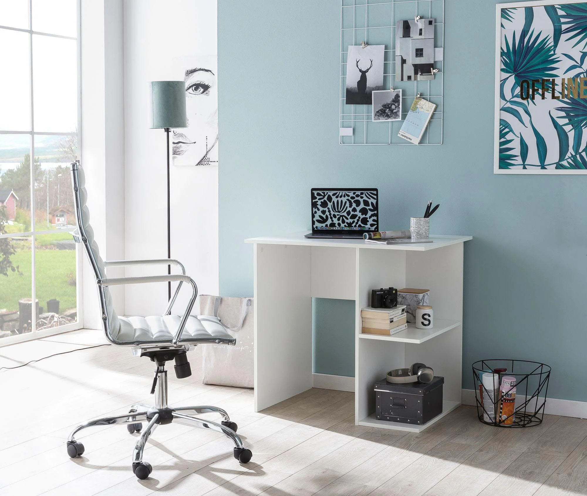 Computertisch 82 x 60 cm mit Ablage - Weiß von Wohnling - Produktbild 3 von 8