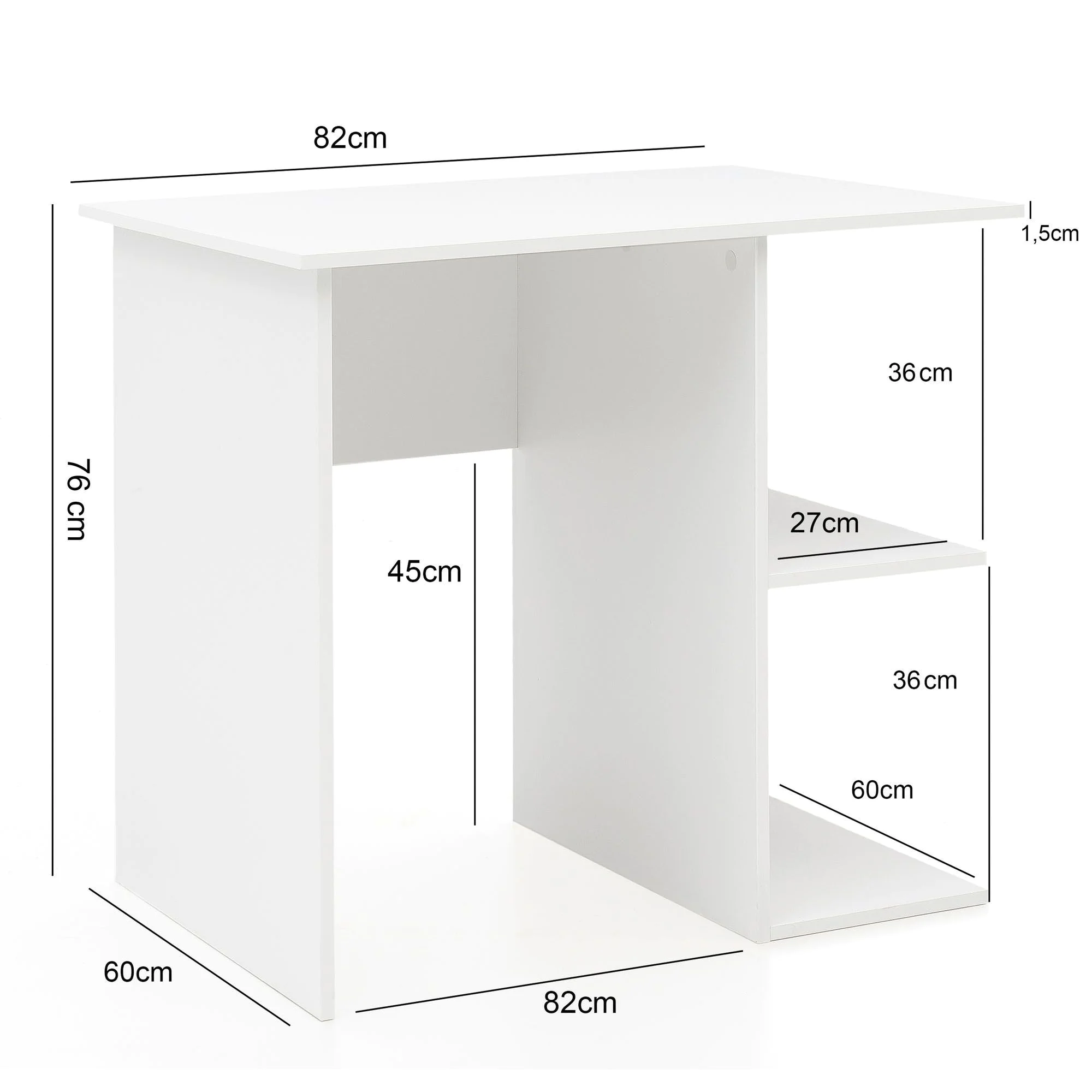 Computertisch 82 x 60 cm mit Ablage - Weiß von Wohnling - Produktbild 4 von 8