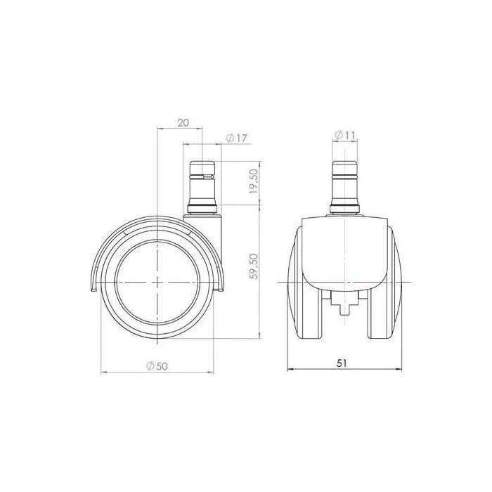 5x Hartbodenrollen ROLO FIX sitzgebremst 11mm 50mm Zinkdruckguss (5er Pack) von HJH - Produktbild 4 von 4
