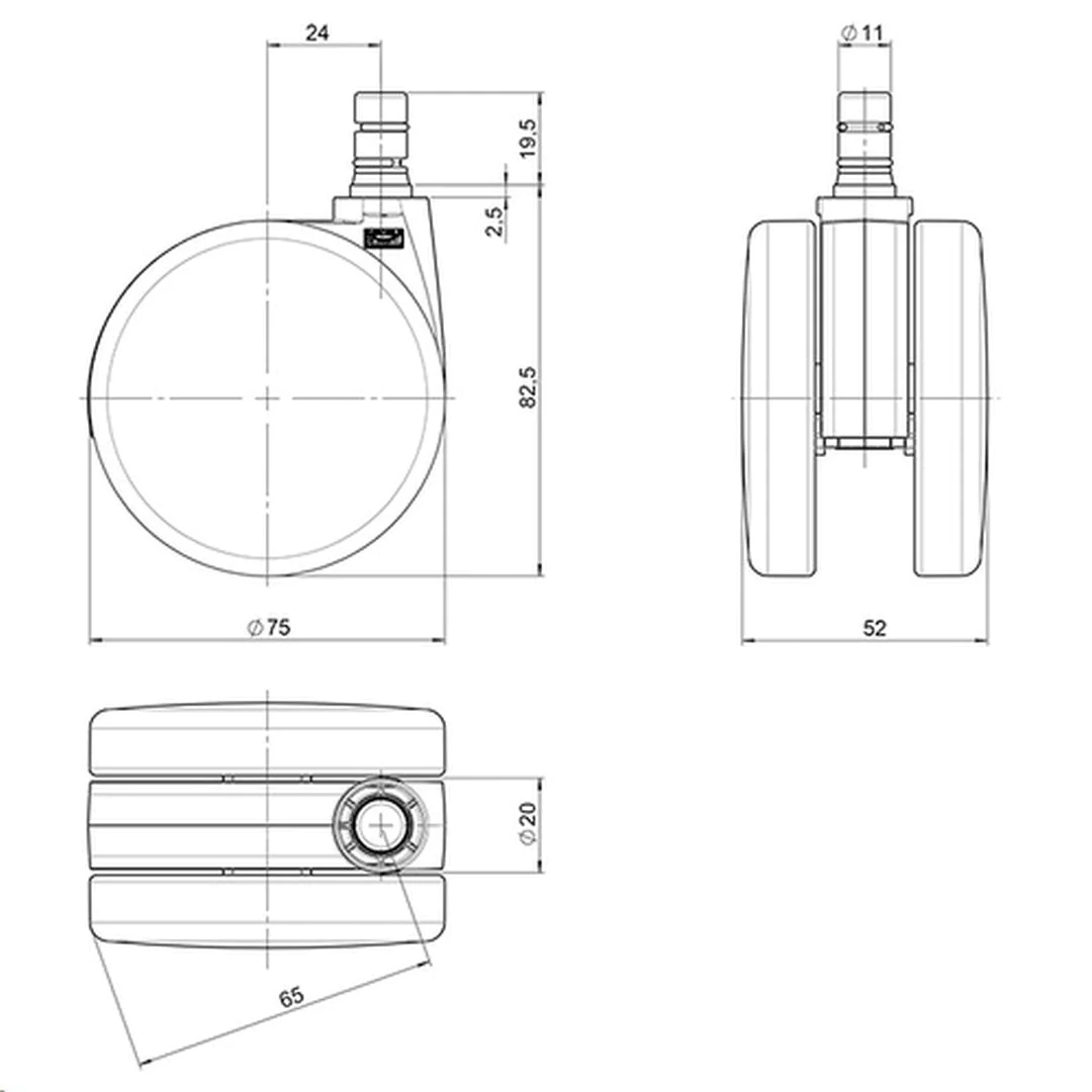 5x Teppichrollen ROLO No-Noise 11mm 75mm Büro-Stuhl-Rollen für Teppich (5er Pack) von HJH - Produktbild 2 von 5