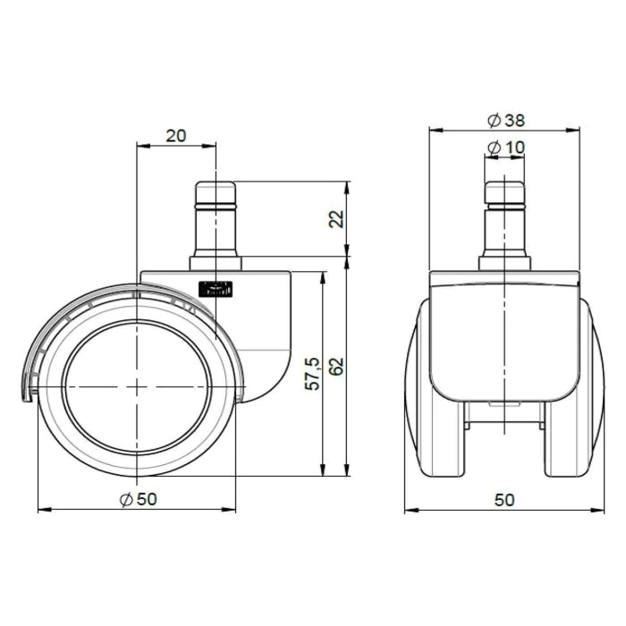 5x Hartbodenrollen ungebremst ROLO FREE 10mm 50mm Büro-Stuhl-Rollen (5er Pack) von HJH - Produktbild 5 von 5