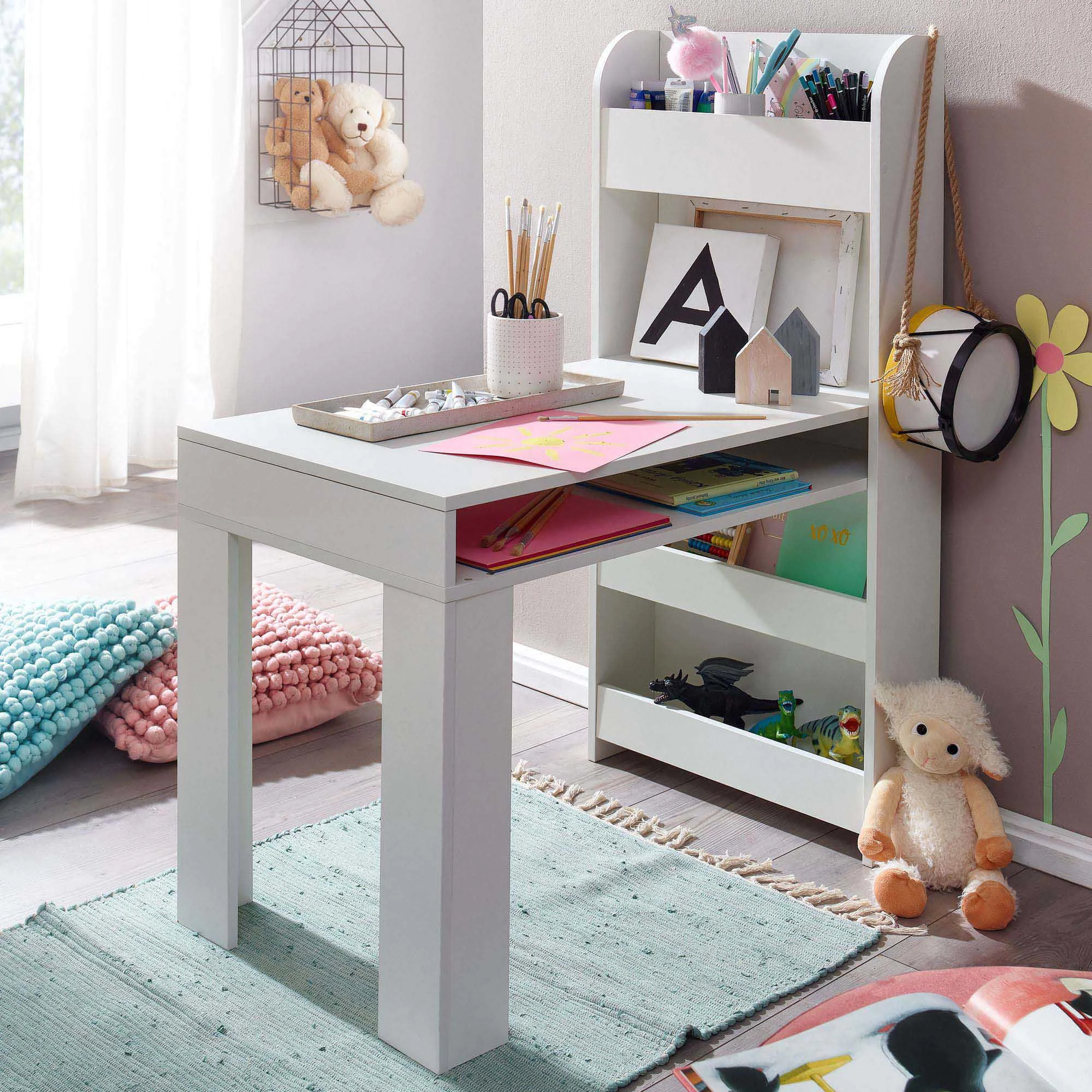 Kinderschreibtisch 90 x 50 cm - Weiß von Wohnling - Produktbild 2 von 8