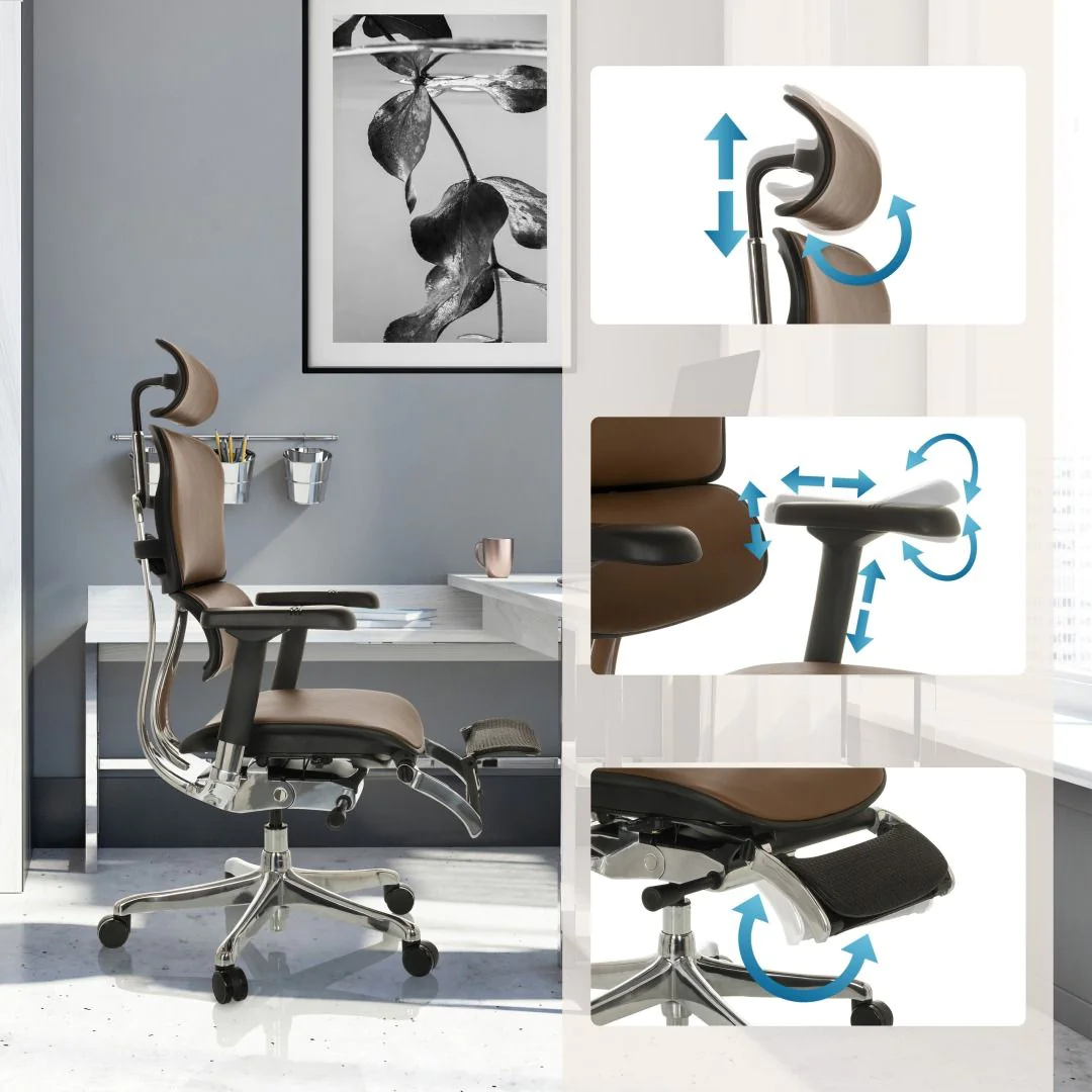 Bürostuhl Chefsessel ERGOHUMAN PLUS LEGPRO GEN2 Leder mit Beinablage Netz von HJH - Produktbild 2 von 14