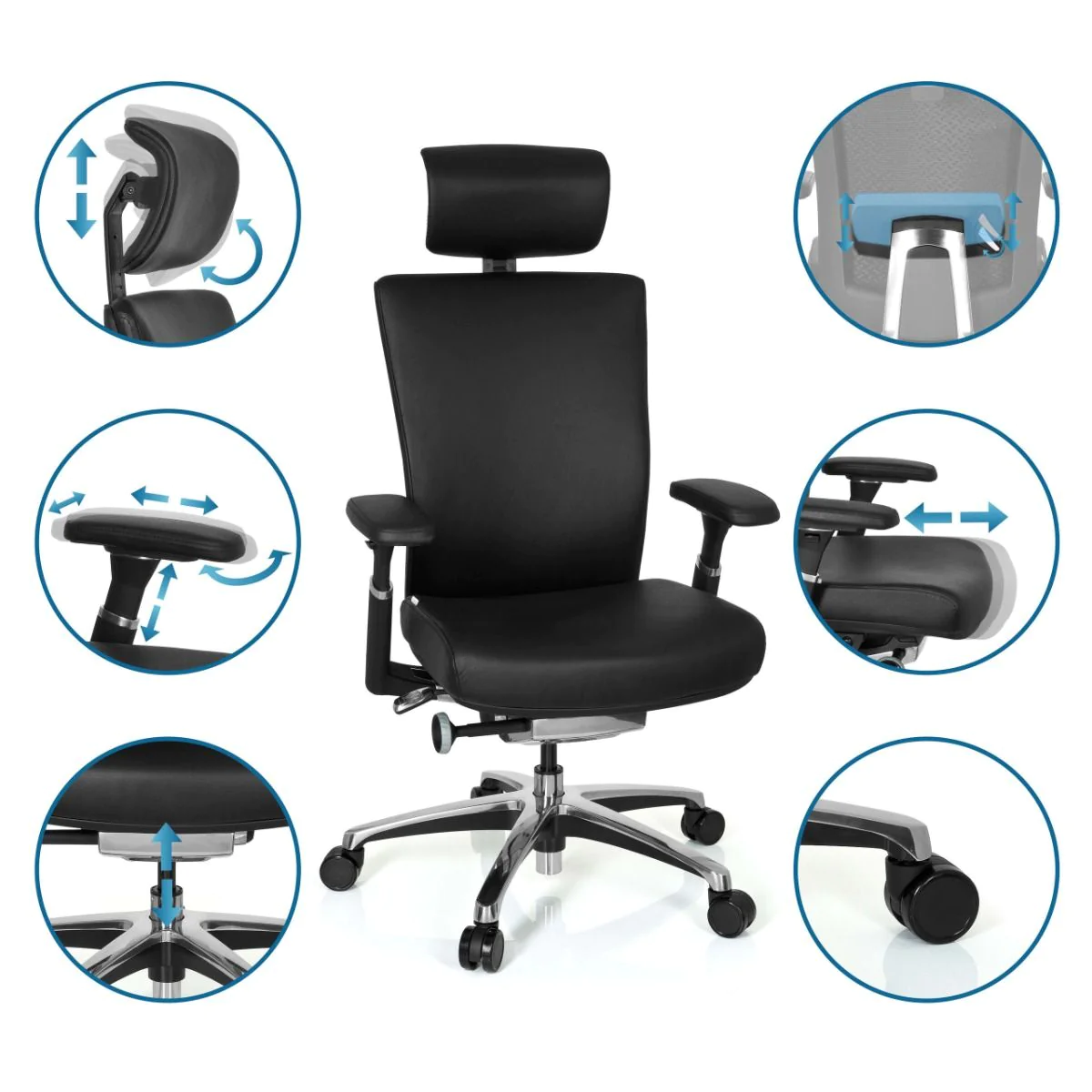 Bürostuhl NOVA Leder schwarz von HJH - Produktbild 3 von 5
