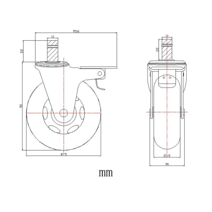 5x Hartbodenrollen ROLO SKATE 11mm 75 mm Büro-Stuhl-Rollen inkl. Bremse Chrom transparent (5er Pack) von HJH - Produktbild 5 von 5