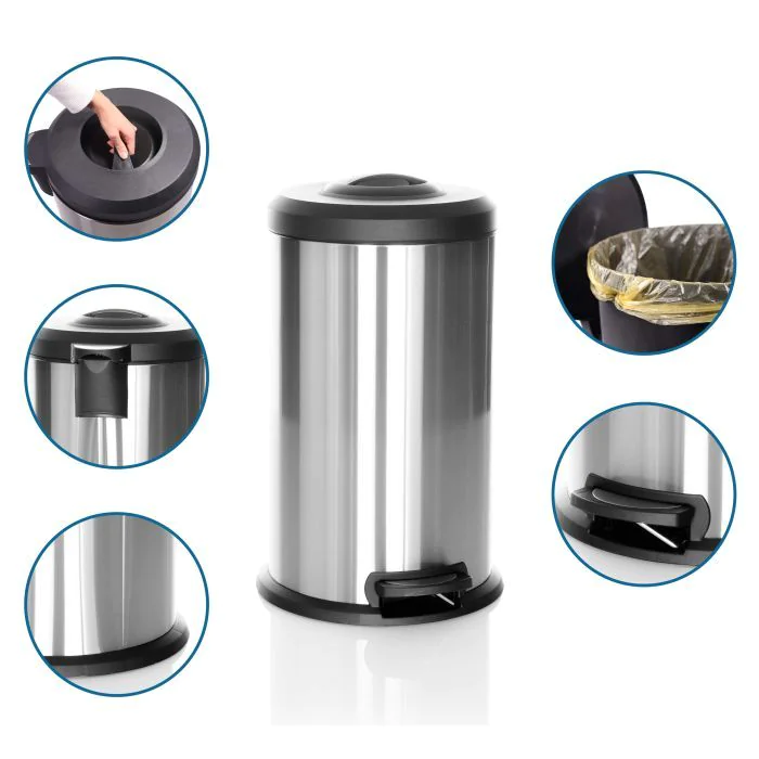 Abfallsammler Mülleimer CLEAN X 40L Stahl mit integrierter Pressvorrichtung silber von HJH - Produktbild 2 von 5
