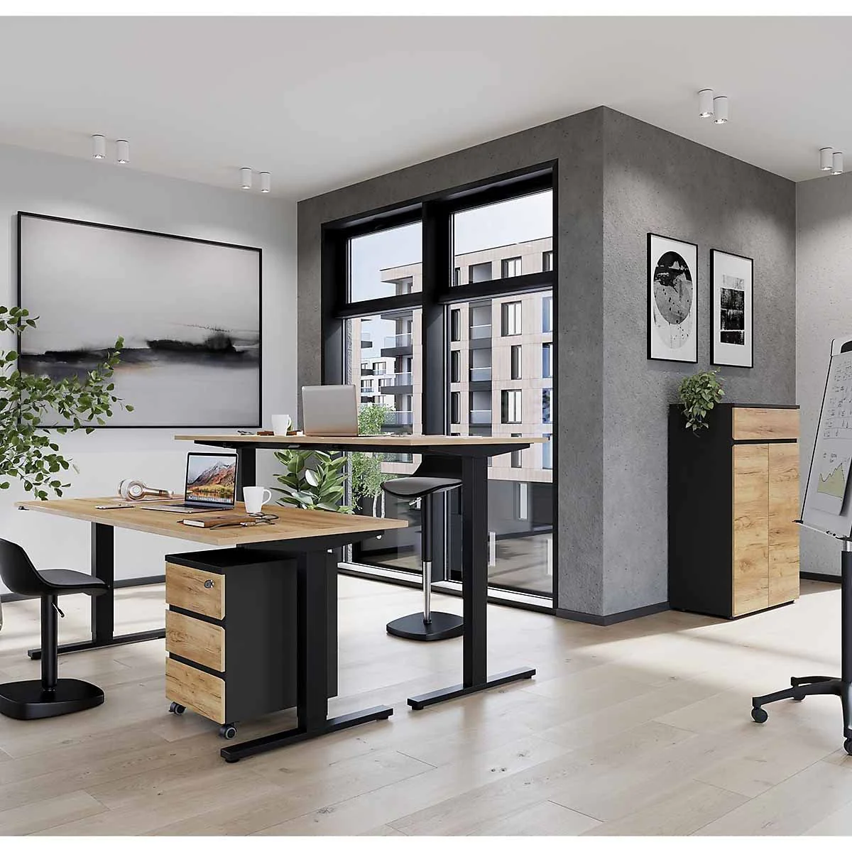 Büro-Set Lissabon 10 - Graphit/Navarra-Eiche von BME home - Produktbild 2 von 5