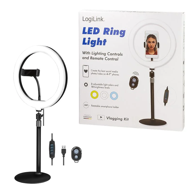 Smartphone-Ringlicht-Stativ mit Fernauslöser höhenverstell. Ø 25 cm von LogiLink - Produktbild 10 von 10