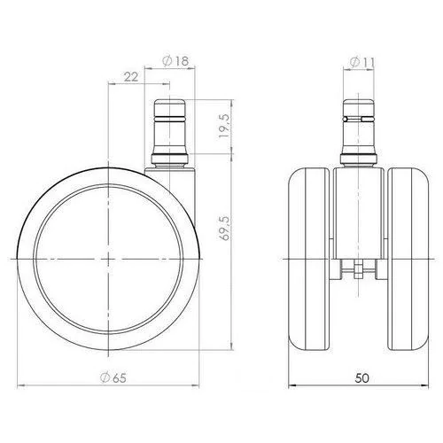 5x Hartbodenrollen ROLO 11mm 65mm Büro-Stuhl-Rollen für Hartböden (5er Pack) von HJH - Produktbild 2 von 7