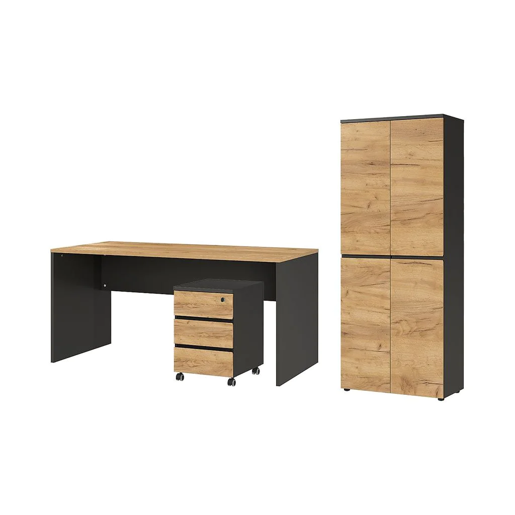 Büro-Set Lissabon 3 - Graphit/Navarra-Eiche - GER-8276-549
