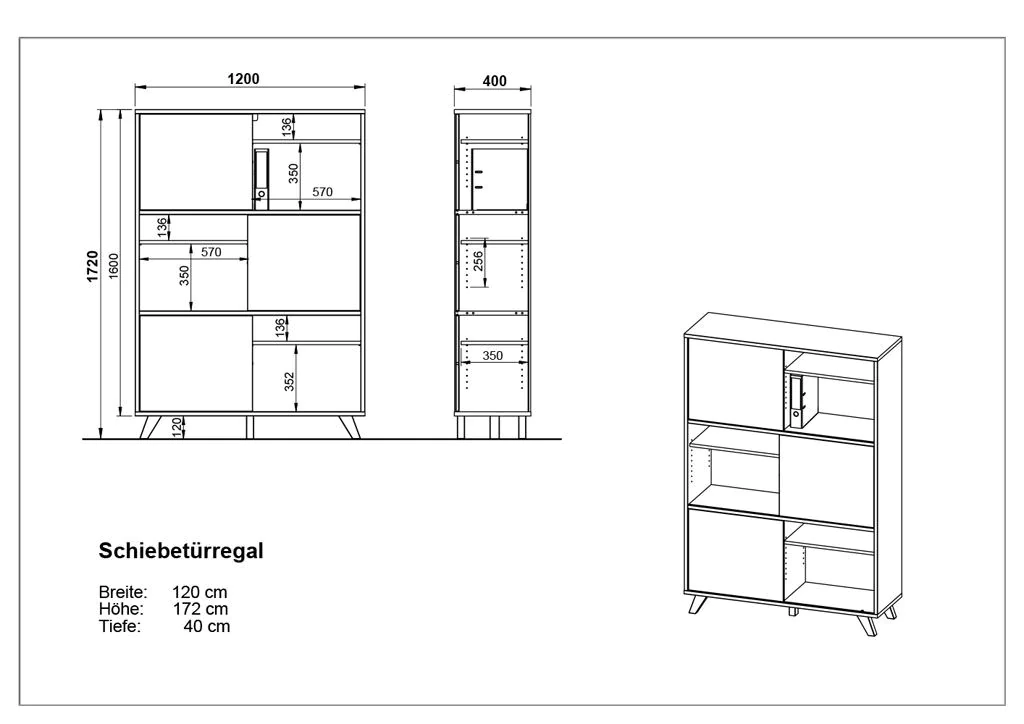 Schiebetürregal 4172 - Weiß/Navarra-Eiche von BME home - Produktbild 3 von 4