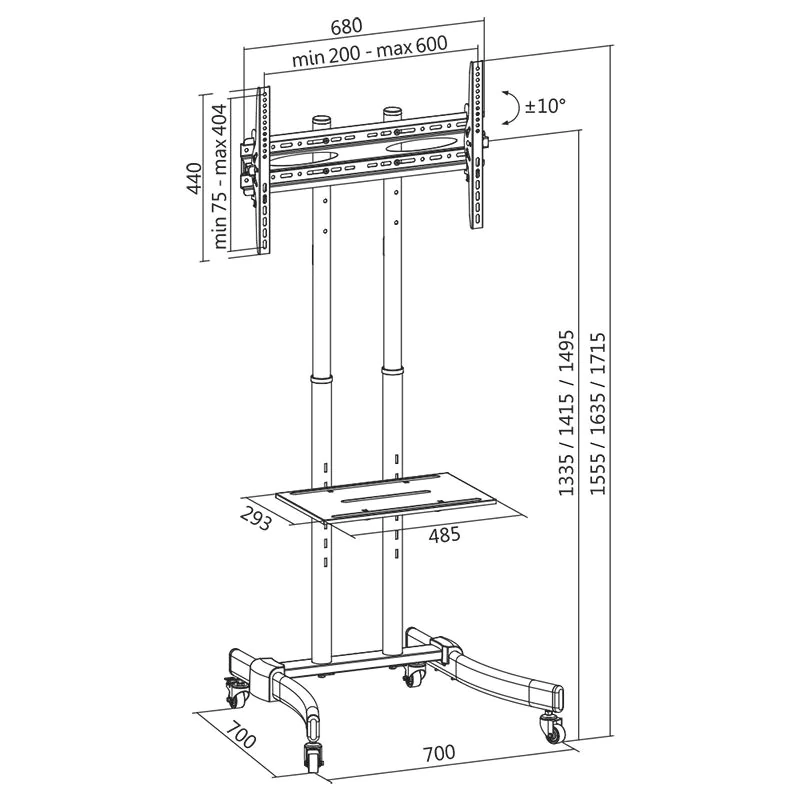 TV-/Monitorwagen 37–70" höhenverstellbar 40 kg max. von LogiLink - Produktbild 2 von 3