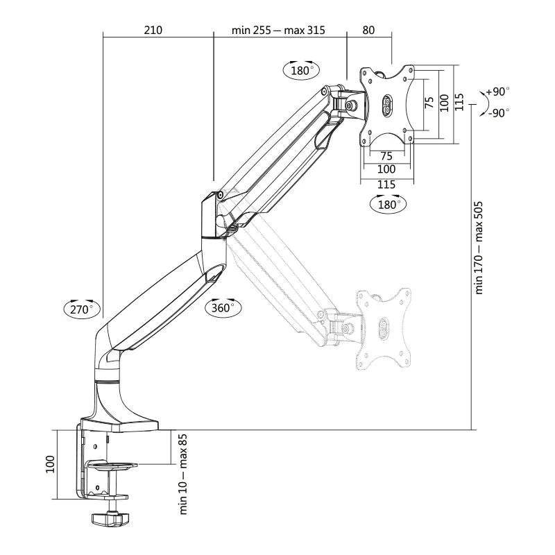 Monitorhalterung 13–32" Aluminium Gasdruckfeder von LogiLink - Produktbild 2 von 6