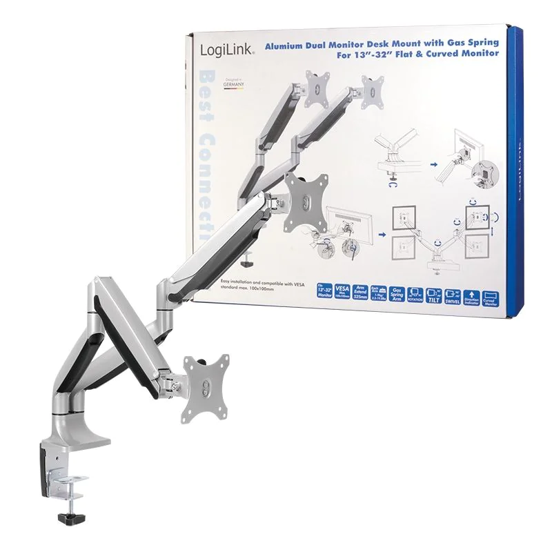 Monitorhalterung 2-fach 13–32" Aluminium Gasdruckfeder von LogiLink - Produktbild 6 von 6