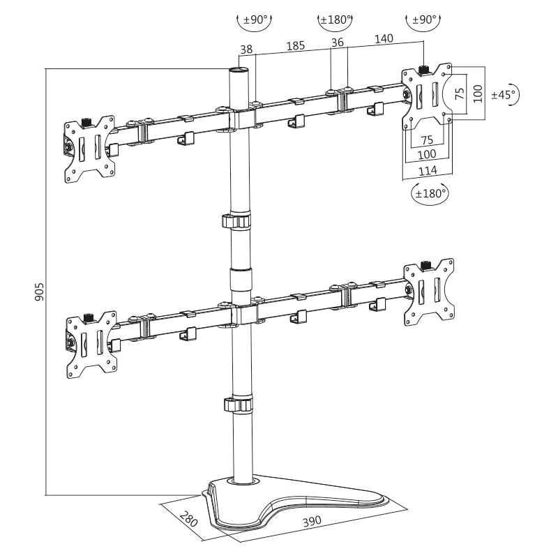 Monitorständer 4-fach 13–32" Stahl Armlänge je 460 mm von LogiLink - Produktbild 2 von 5