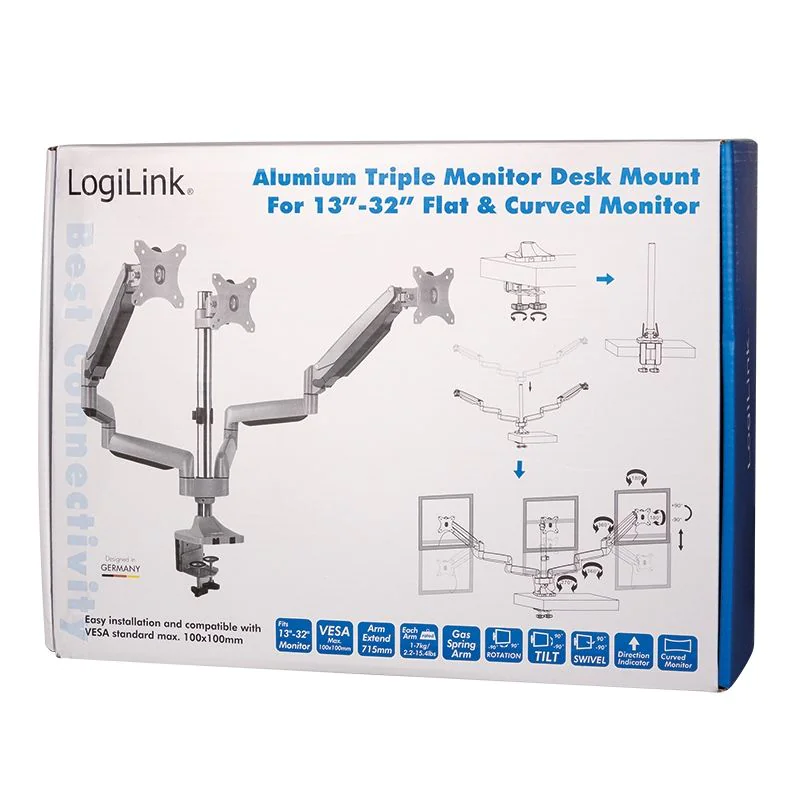 3-fach-Monitorhalterung 13–32" 7 kg je Arm neig- kipp-& drehbar Aluminium von LogiLink - Produktbild 7 von 8