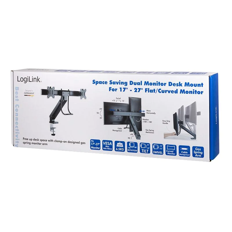 Monitorhalterung 2-fach 17–27" mit Handgriff Curved Screens von LogiLink - Produktbild 9 von 10