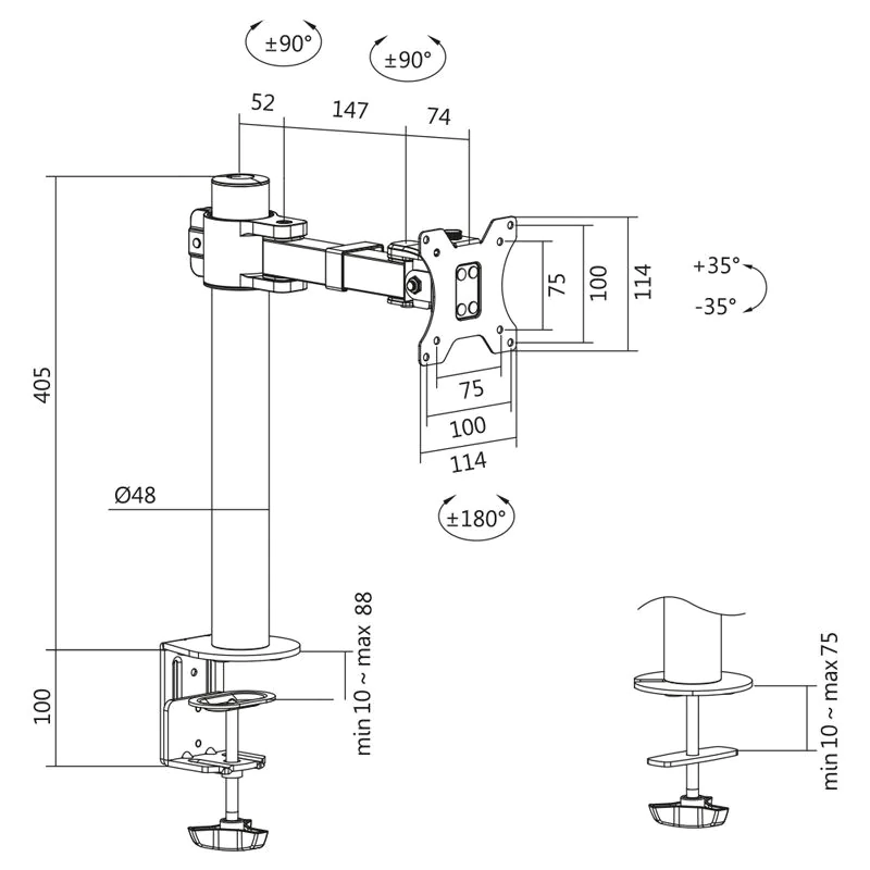 Monitorhalterung 17–32" Stahl Armlänge 199 mm von LogiLink - Produktbild 11 von 17