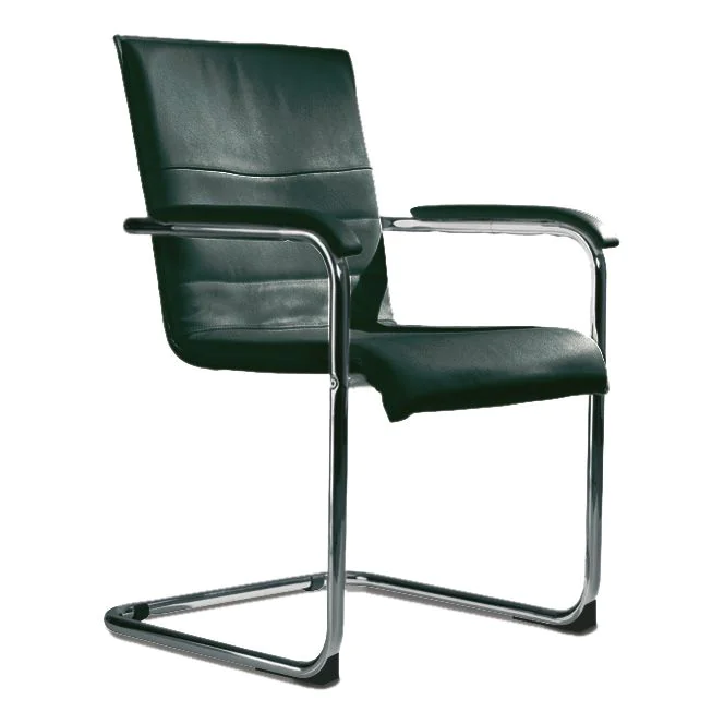 Freischwinger mit Armlehnen Leder Gestell verchromt - CEH-413100124X