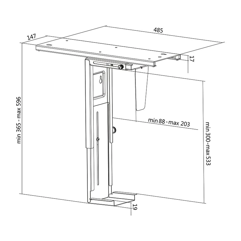 PC-Tower-Halterung bis 10 kg H 300–533 mm B 88–203 mm drehbar Schwarz von LogiLink - Produktbild 8 von 10