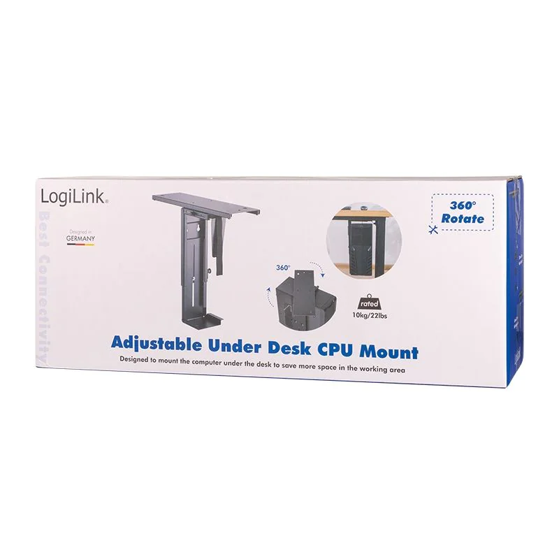 PC-Tower-Halterung bis 10 kg H 300–533 mm B 88–203 mm drehbar Schwarz von LogiLink - Produktbild 9 von 10