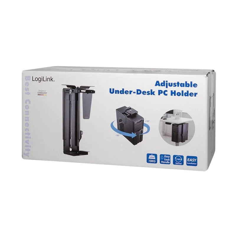 PC-Tower-Halterung bis 10 kg H 300–510 mm B 88–203 mm drehbar Untertischmontage Schwarz von LogiLink - Produktbild 18 von 19