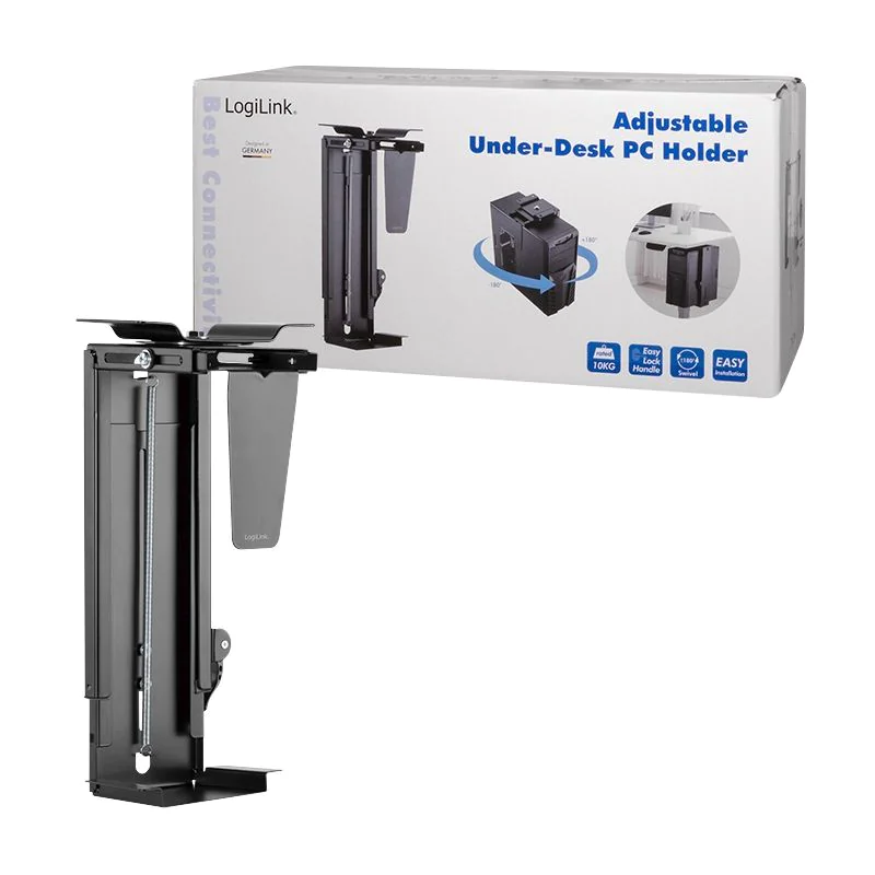 PC-Tower-Halterung bis 10 kg H 300–510 mm B 88–203 mm drehbar Untertischmontage Schwarz von LogiLink - Produktbild 19 von 19