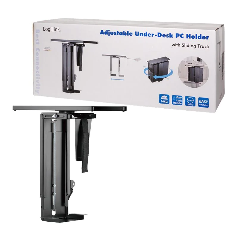 PC-Tower-Halterung bis 10 kg H 300–510 mm B 88–203 mm drehbar Untertischmontage Schwarz von LogiLink - Produktbild 9 von 9
