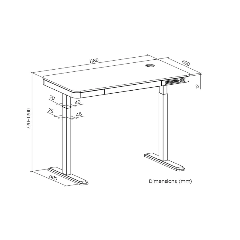 Elektrisch höhenverstellbarer Schreibtisch kabelloses Laden 2x-USB-Ports von LogiLink - Produktbild 8 von 10