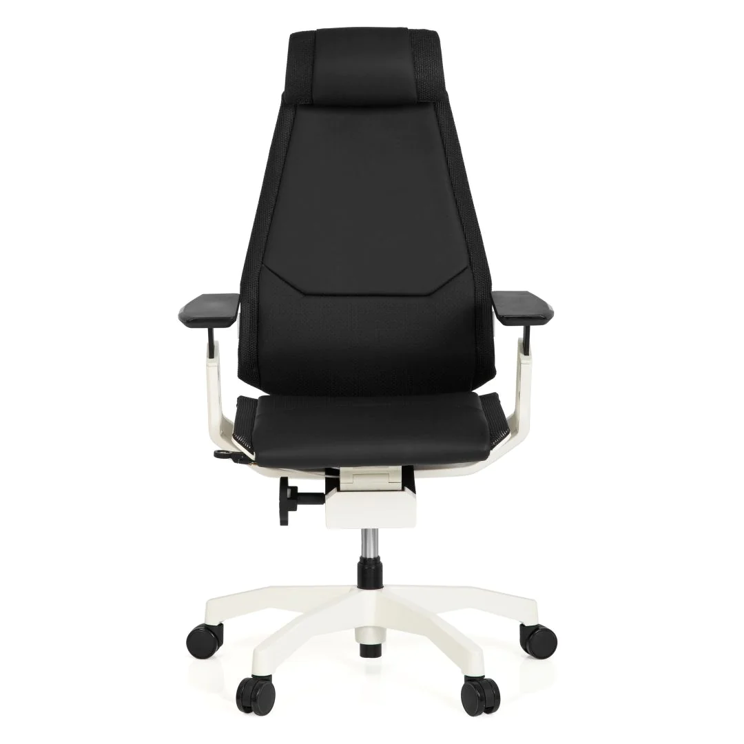 Bürostuhl Drehstuhl GENIDIA PRO WHITE Leder schwarz - HJH-652863