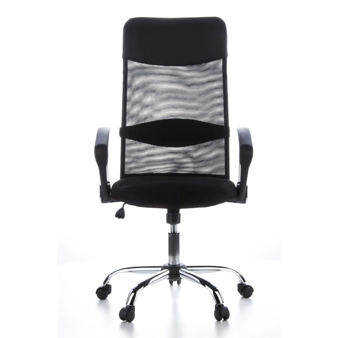 Bürostuhl Chefsessel Schreibtischstuhl ARIA HIGH Netzstoff Kunstleder schwarz Chrom - HJH-621100