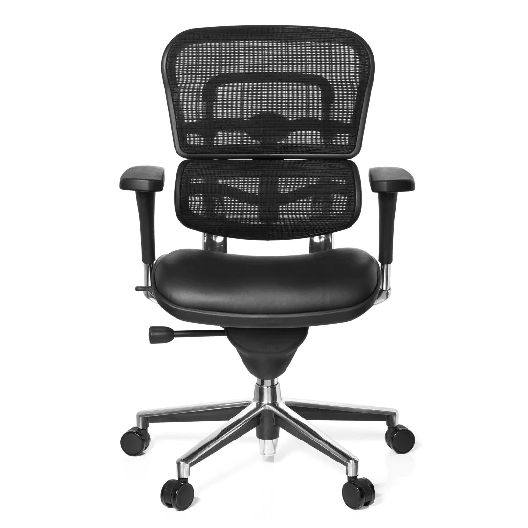 Bürostuhl Chefsessel ERGOHUMAN BASE Sitz Leder/Rücken Netz schwarz - HJH-652987