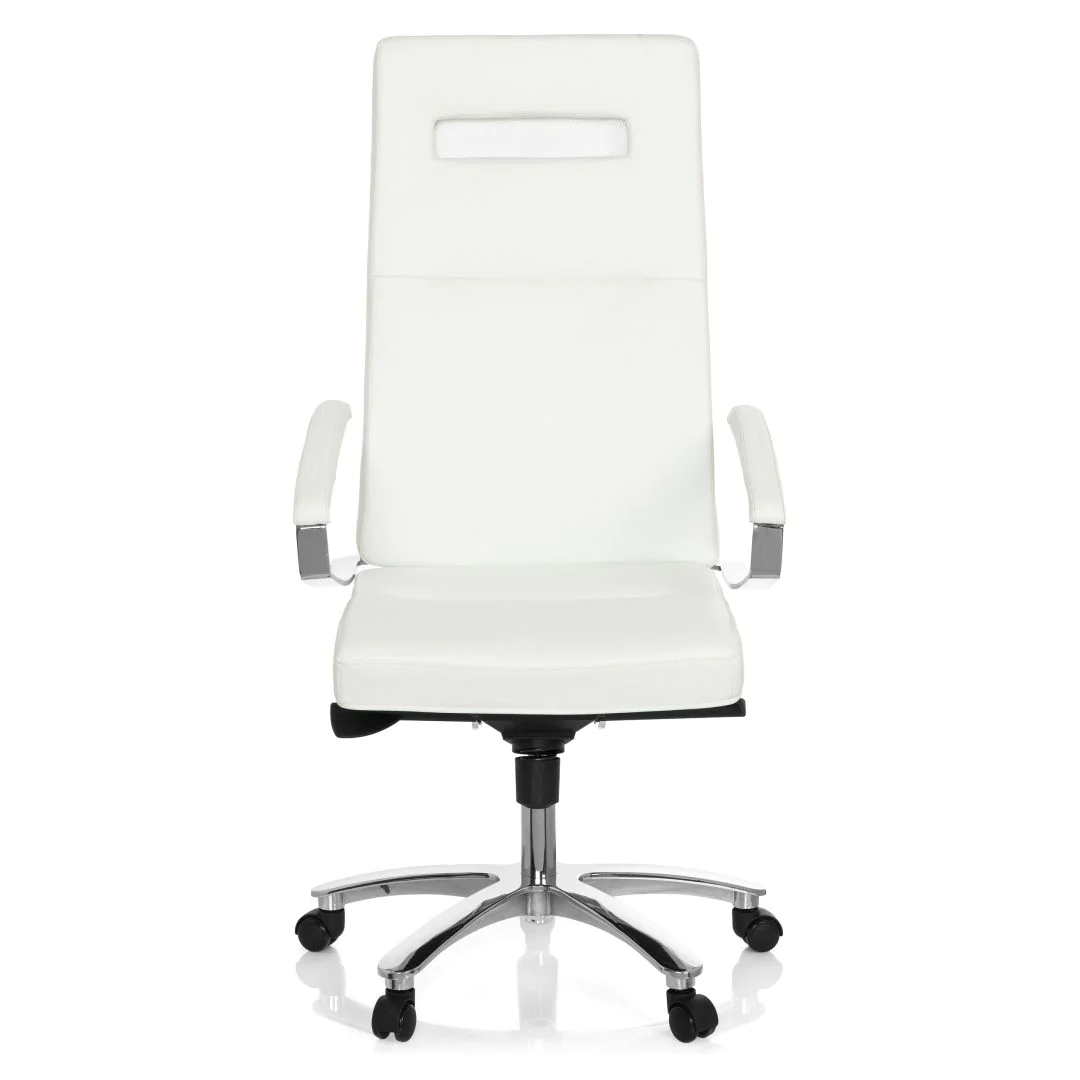 Bürostuhl Chefsessel PALANGA Leder weiß Chrom - HJH-660933