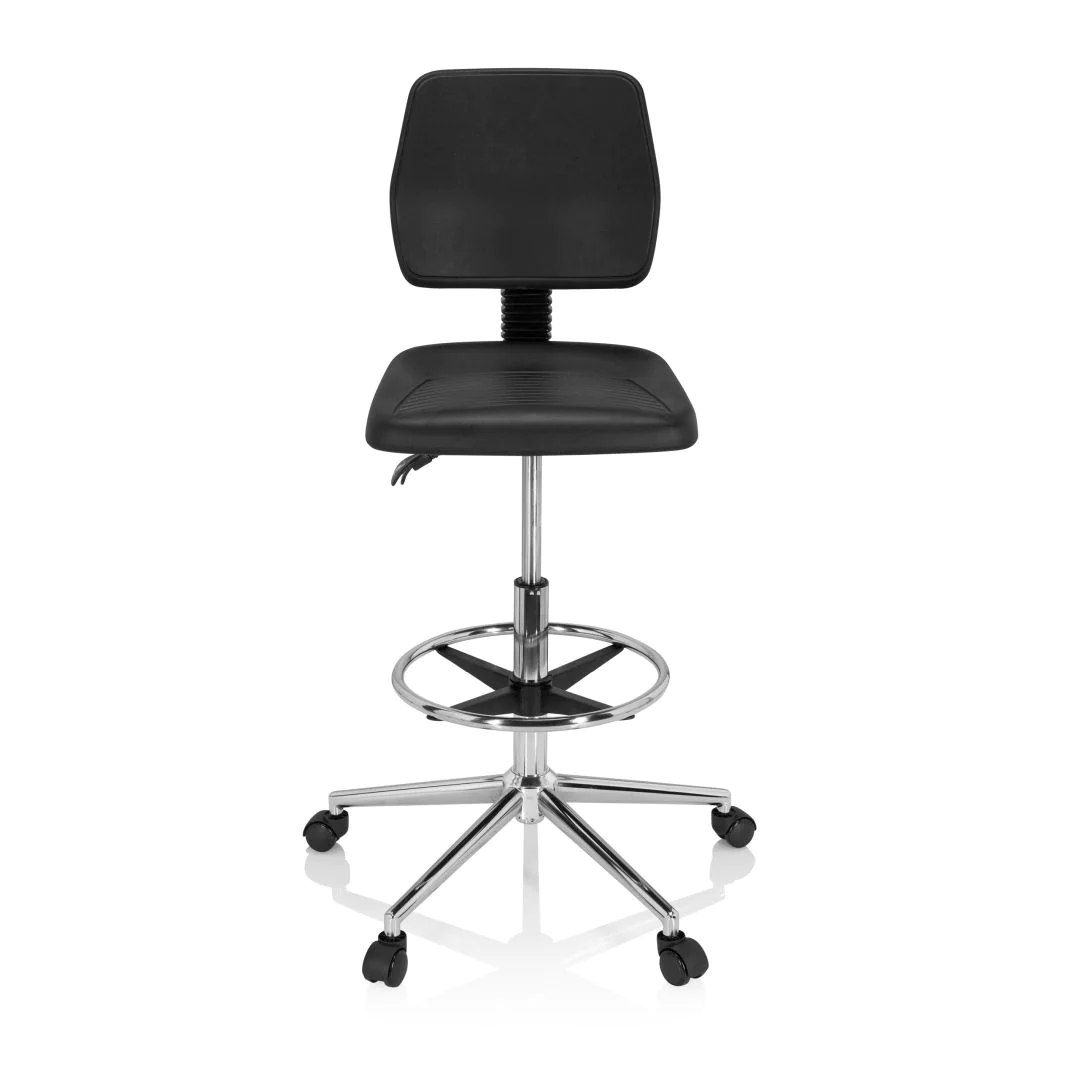 Drehhocker Arbeitsstuhl TOP WORK 11 I Hartschaum schwarz Chrom - HJH-830102