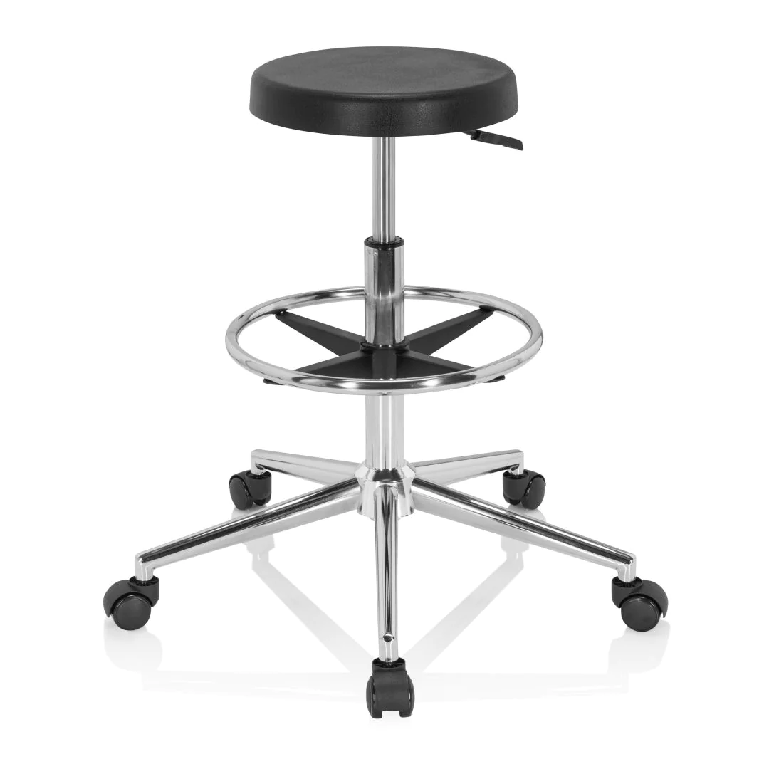 Hocker Drehhocker Arbeitsstuhl TOP WORK 14 I Hartschaum schwarz Chrom hjh - HJH-830101