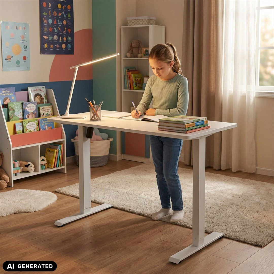 Kinderschreibtisch Worktime Kid 120 x 60 LED elektrisch höhenverstellbar weiß - HJH-800401