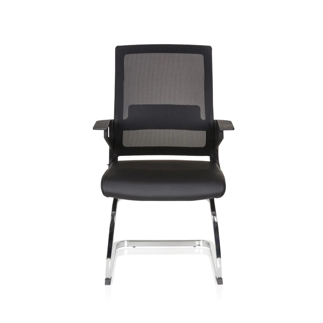 Konferenzstuhl Freischwinger Stuhl INVENTOR V PRO Kunstleder schwarz - HJH-732105