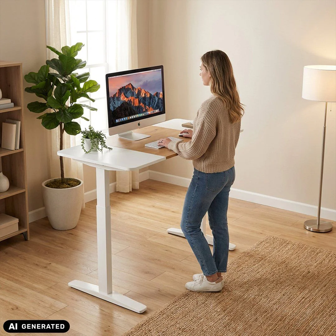 Schreibtisch STAND T3 140 x 70 elektrisch höhenverstellbar weiß eiche weiß - HJH-738137
