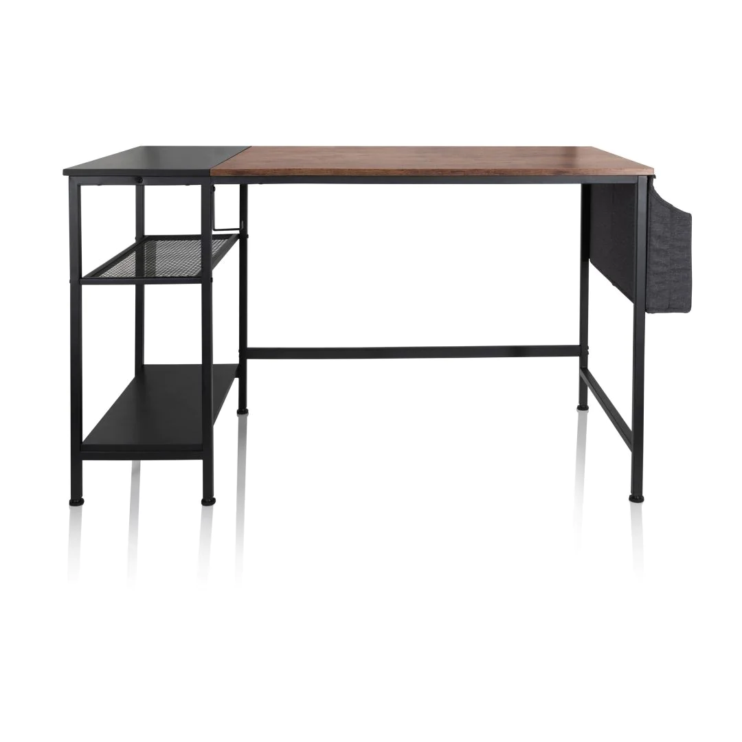 Schreibtisch Arbeitstisch WORKSPACE H I 120 x 60 cm mit Seitenregal schwarz braun - HJH-830059
