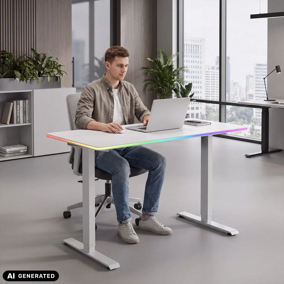 Schreibtisch Worktime LED 120 x 60 elektrisch höhenverstellbar weiß weiß - HJH-800415